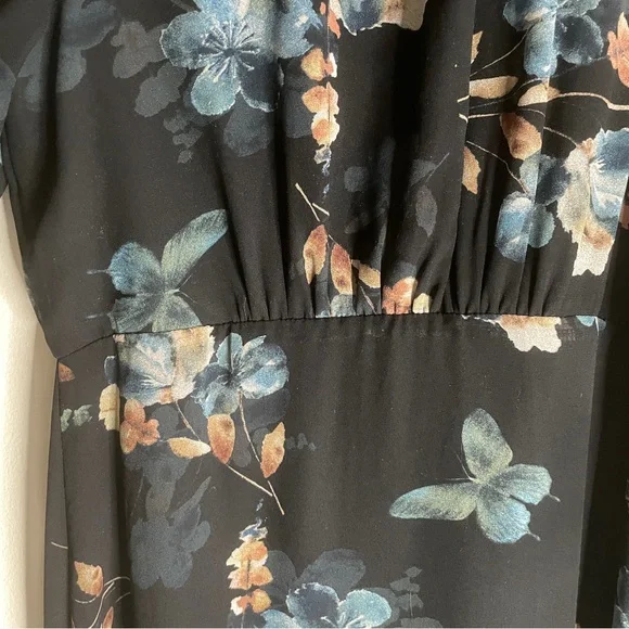 Baltic Born Luciana Floral High Neck Long Sleeve Maxi Dress Black Blue Sz Large - Picture 14 of 15